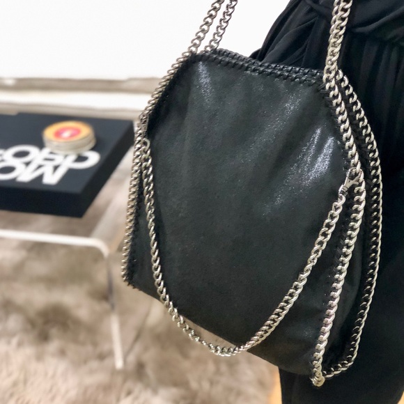 🔃FALABELLA "Black" Chain Fold-over Tote Bag - Picture 3 of 6